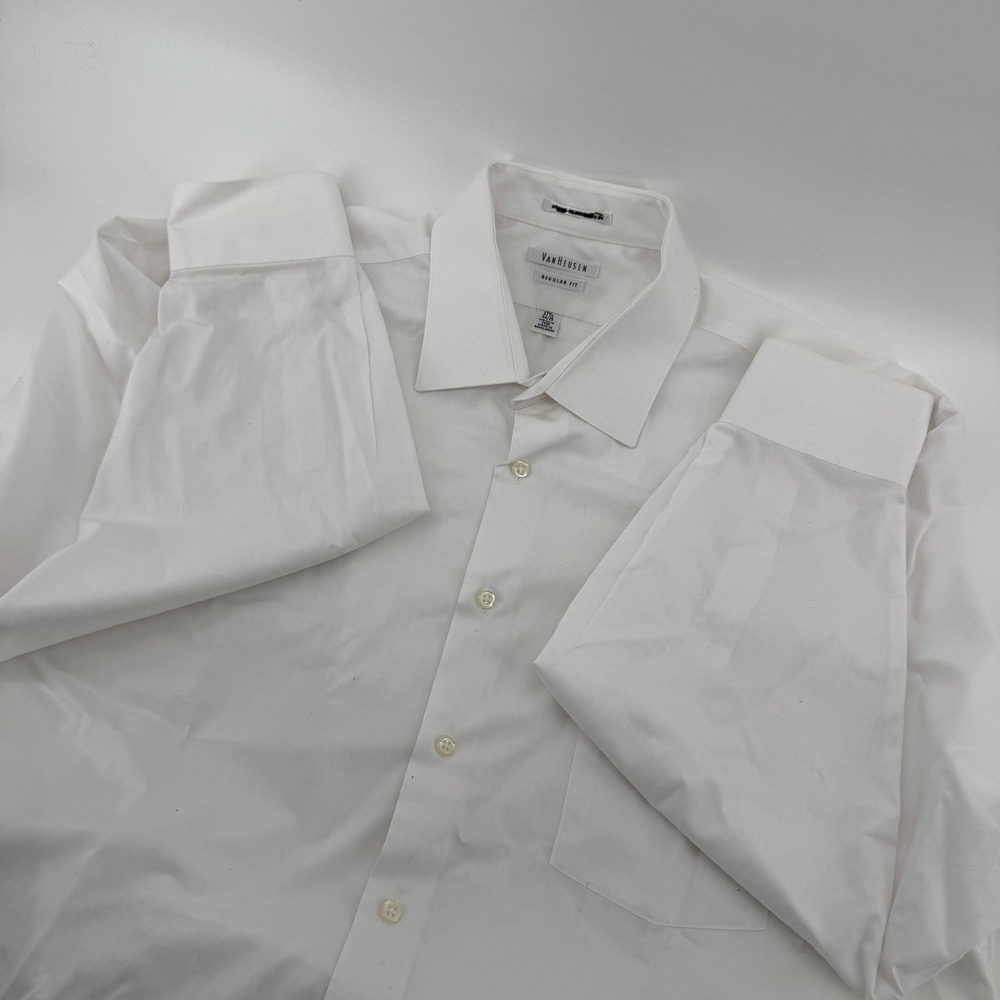 VAN HEUSEN Mens White Button Down Dress Shirt Long Sleeve Classic Fit 17 34-35